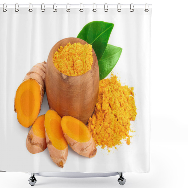 Personality  Turmeric Root And Powder Isolated On White Background Close Up Shower Curtains