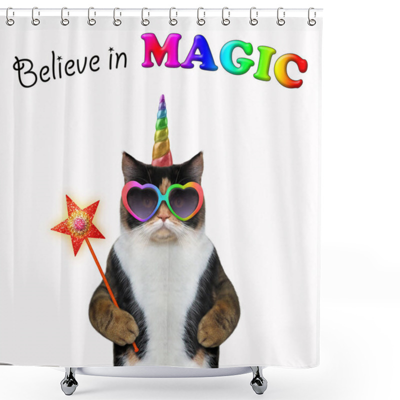 Personality  Cat Unicorn Holds The Magic Wand Shower Curtains