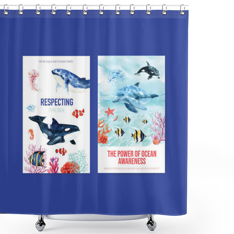 Personality  Stylish Ocean Day Template Design With Text, Vector Illustration Shower Curtains