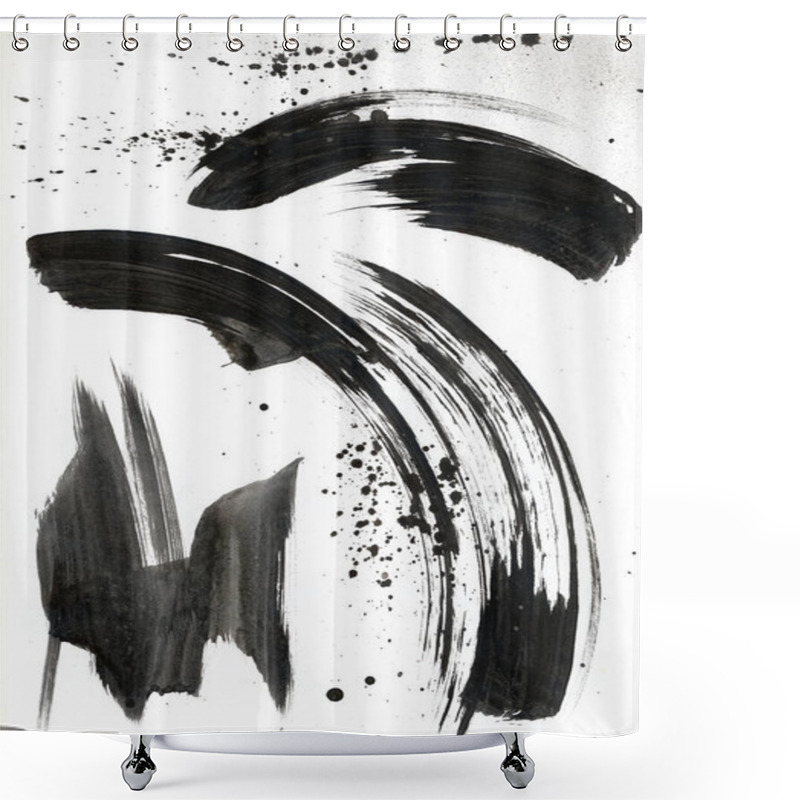 Personality  A Set Of Black Artistic Brush Strokes And Round Blots Painted On A White Isolated Background. High Quality Photo Shower Curtains