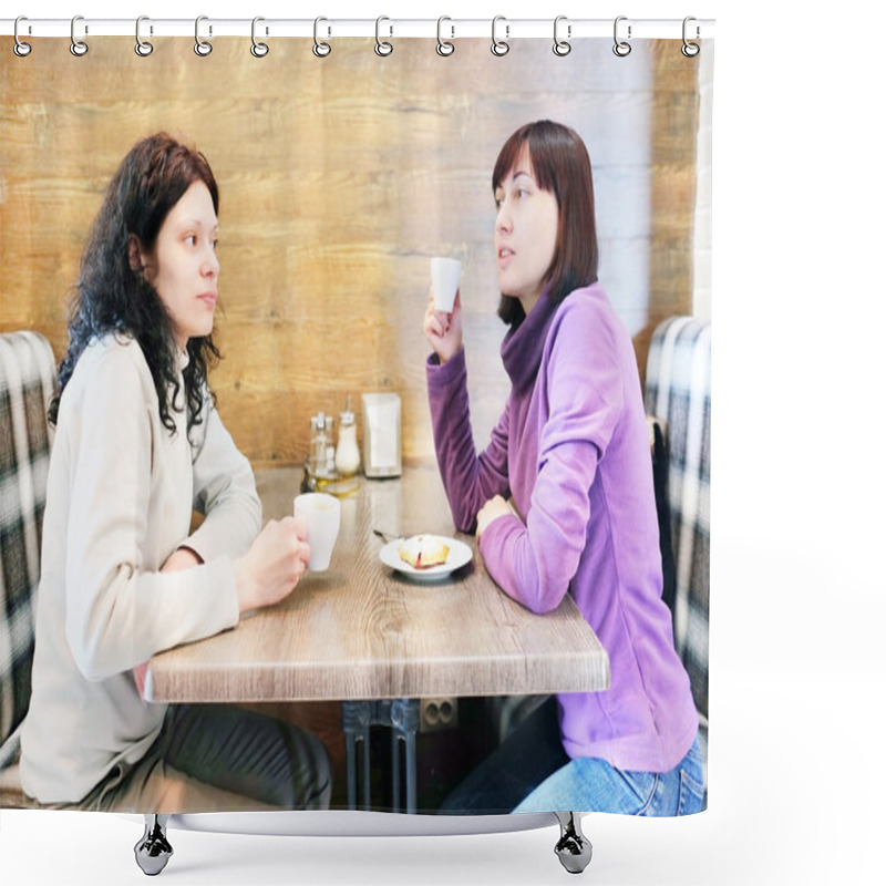 Personality  Women Friends Talking In A Cafe Shower Curtains