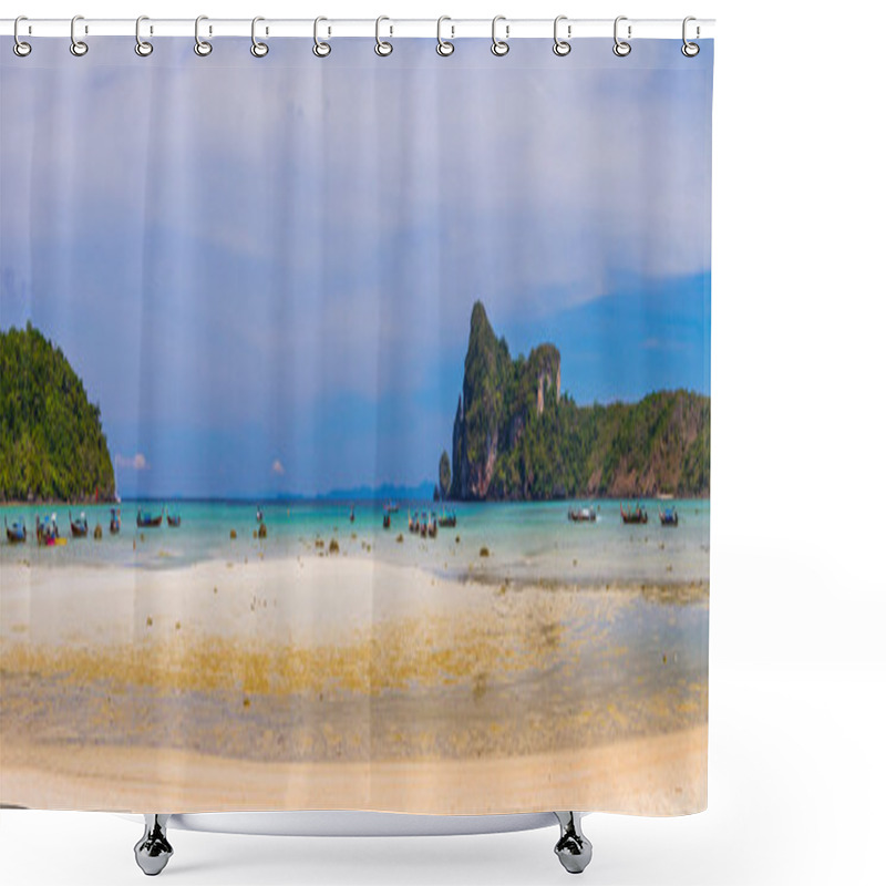 Personality  Beauty Beach And Limestone Rocks In Phi Phi Islands Shower Curtains