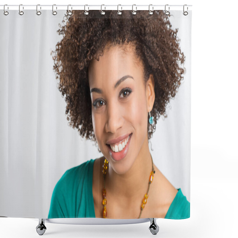 Personality  Portrait Of Young Happy Woman Shower Curtains