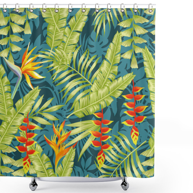 Personality  Tropical Flowers And Leaves Seamless Pattern Night Jungle Backgr Shower Curtains