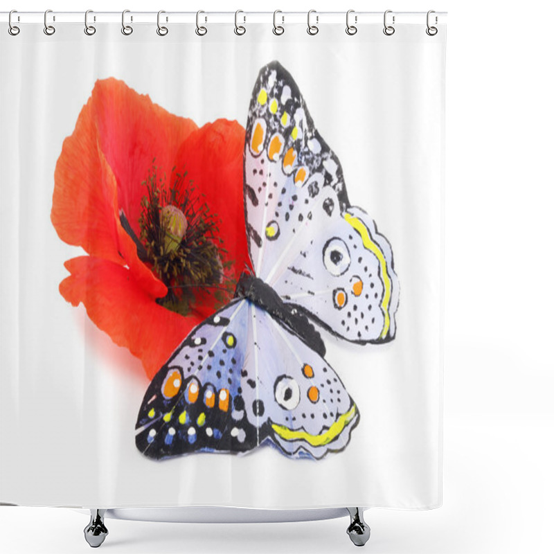 Personality  Poppy And The Butterfly Shower Curtains