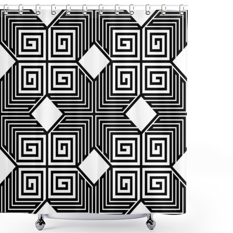 Personality  Abstract Black And White ZigZag Vector Seamless Pattern Shower Curtains