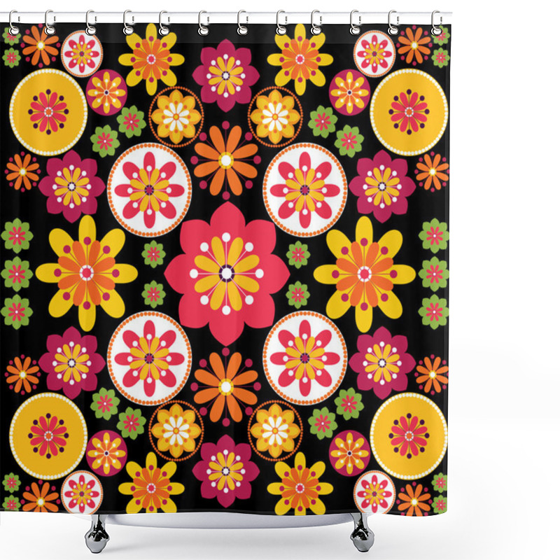 Personality  Ornamental Pattern With Decorative Flowers On Black Background. Shower Curtains