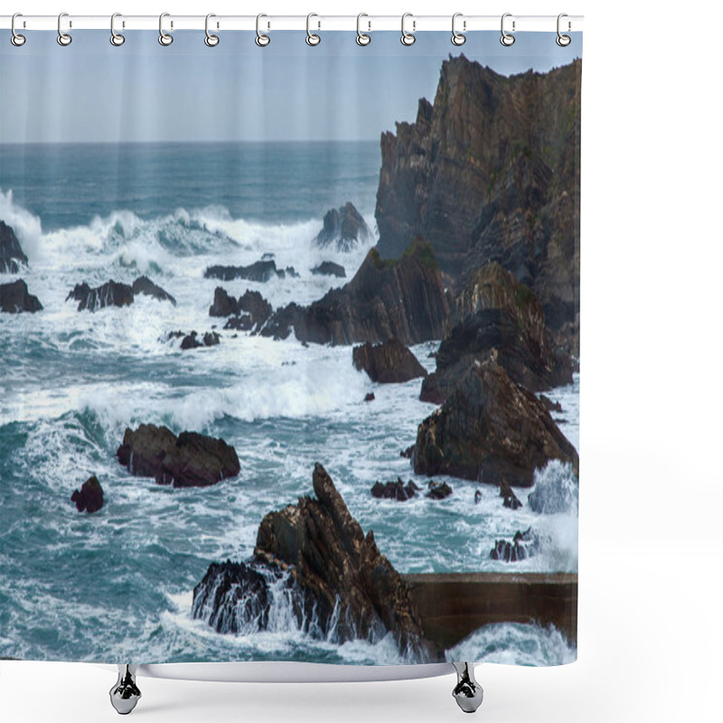 Personality  Wild Atlantic Storm Waves Breaking On Rocky Coast Shower Curtains