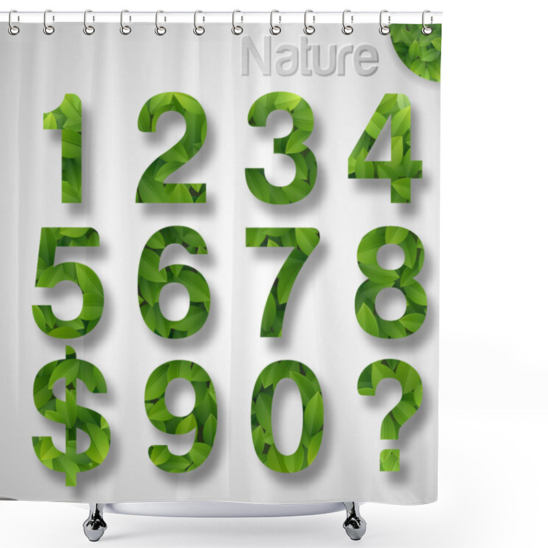 Personality  Green Leaf Numbers. Vector Shower Curtains