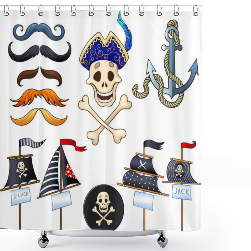 Personality  Set Of Elements For A Pirate Party Shower Curtains