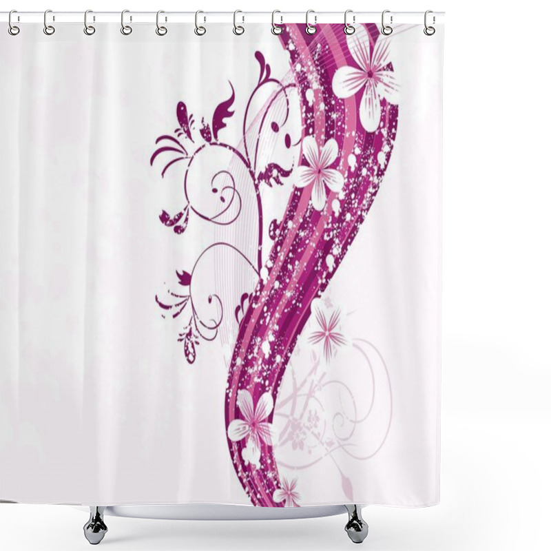 Personality  Grungy Background With Floral, Wave Shower Curtains