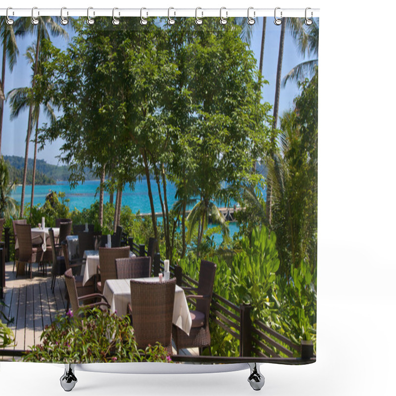 Personality  Table And Chairs In Empty Cafe, Thailand Shower Curtains