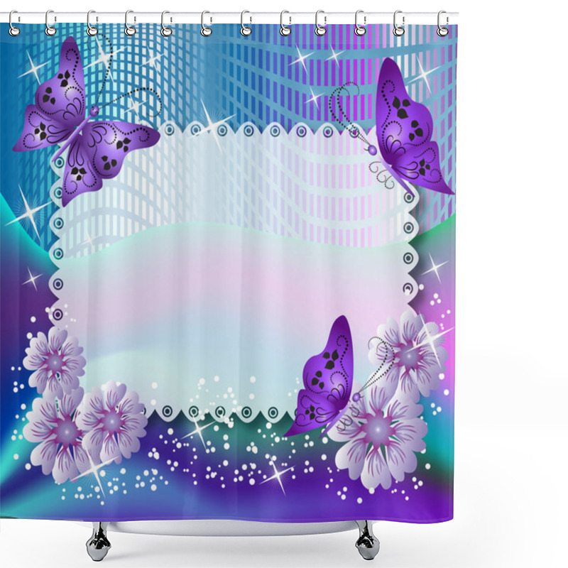 Personality  Magic Background With Butterflies And Flowers Shower Curtains