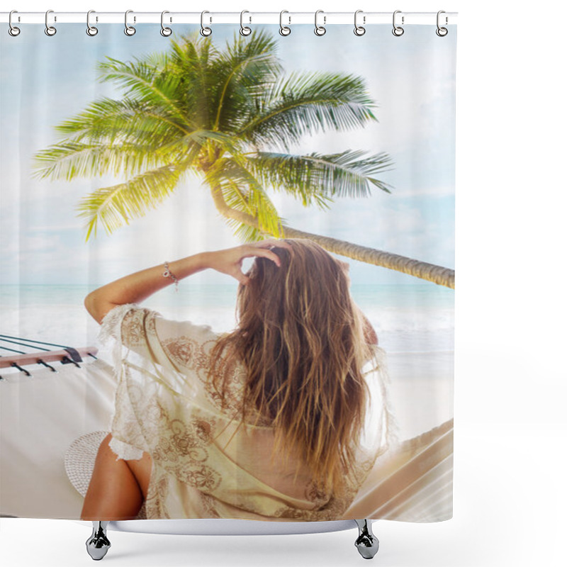 Personality  Young Beautiful Woman Relaxing In The Hammock Shower Curtains