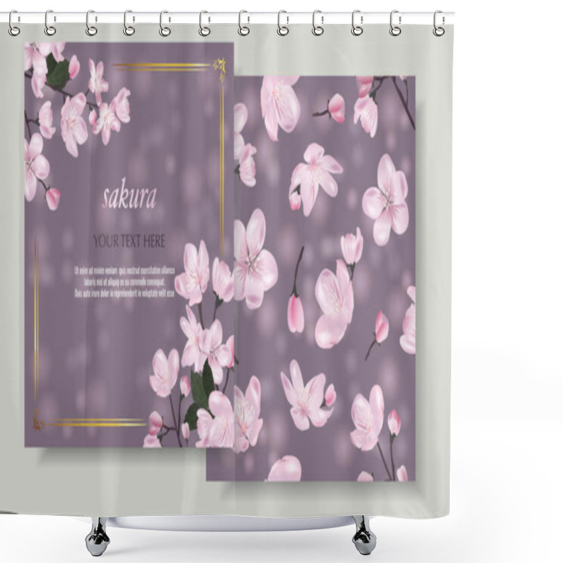 Personality  Vector Banners Set With Blossoming Sakura.Template For Greeting Cards, Wedding Decorations, Invitation ,sales, Packaging. Spring Or Summer Design. Place For Text. Shower Curtains