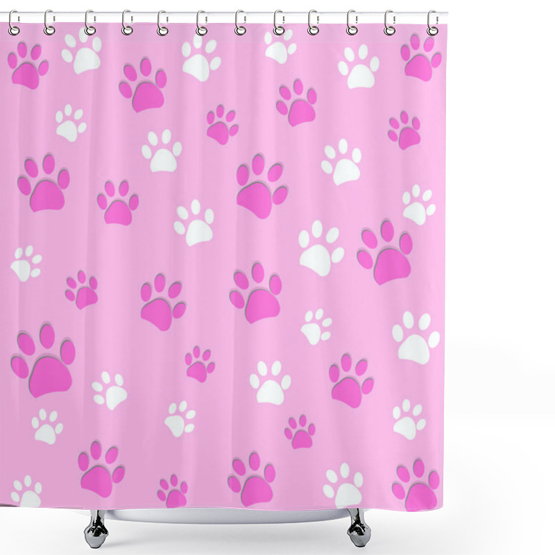 Personality   Pink Paw Prints Pattern Background Vector Illustration Shower Curtains