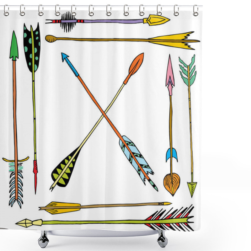 Personality  Hand Drawn Ethnic Collection With Arrows For Design, Rustic Decorative Arrows, Hippie And Boho Style Vector Illustration Shower Curtains