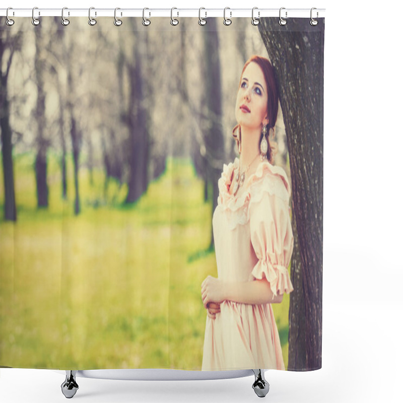 Personality  Beautiful Women In Dress On A Spring Outdoor. Shower Curtains