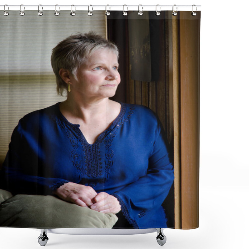 Personality  Older Woman By Window Light Shower Curtains