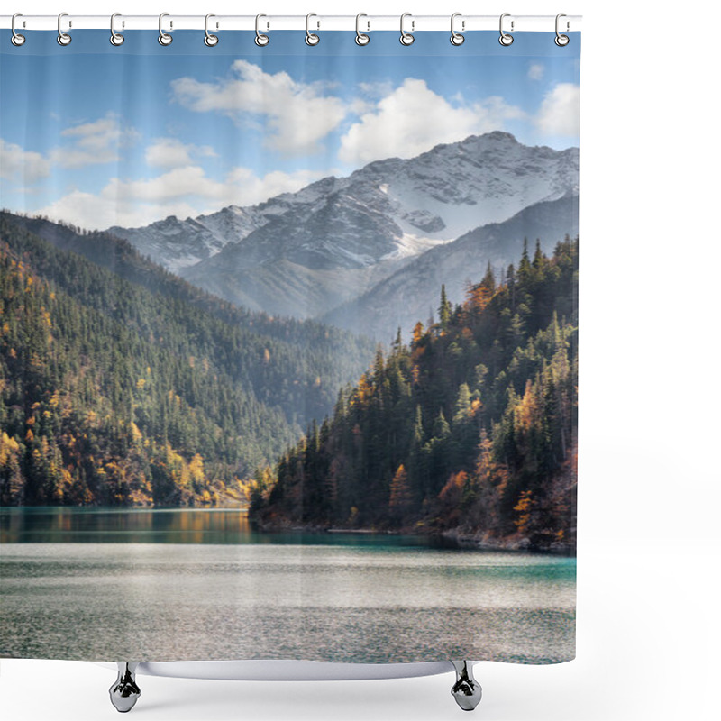 Personality  Beautiful View Of Snow-capped Mountains On Blue Sky Background Shower Curtains