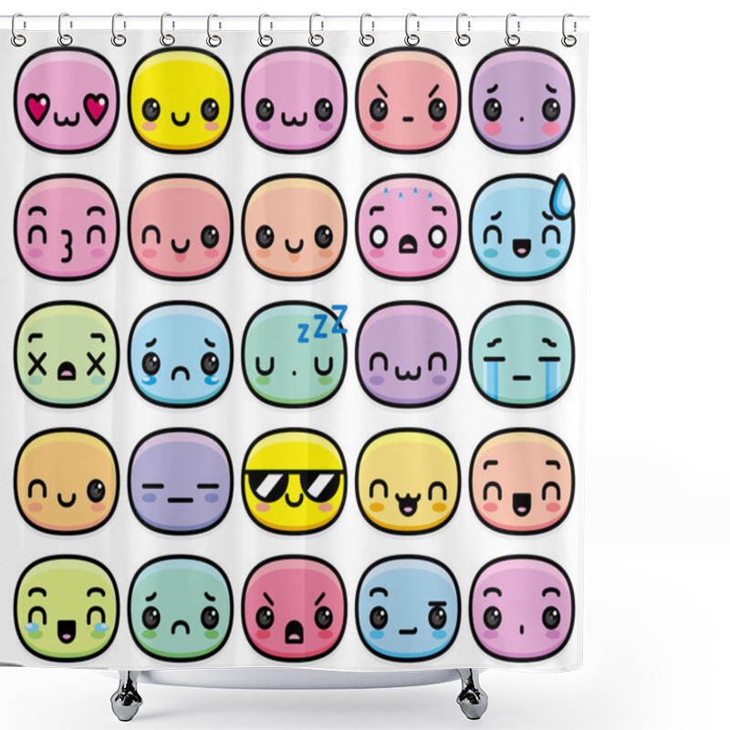 Personality  Set Of Different Cartoon Cute Faces Shower Curtains