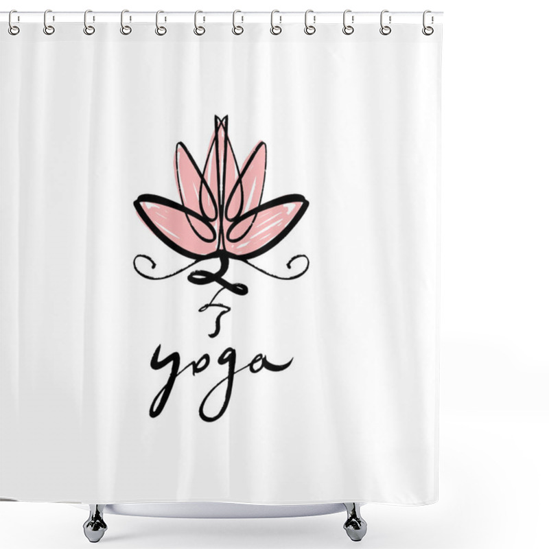 Personality  Lotus Lettering Calligraphy, Harmony And Universe Symbol, Sacred Geometry. Ayurveda And Balance Logo Or Label. Tattoo Design. Bohemian Art For Posters And Textile. Isolated Editable Illustration Shower Curtains