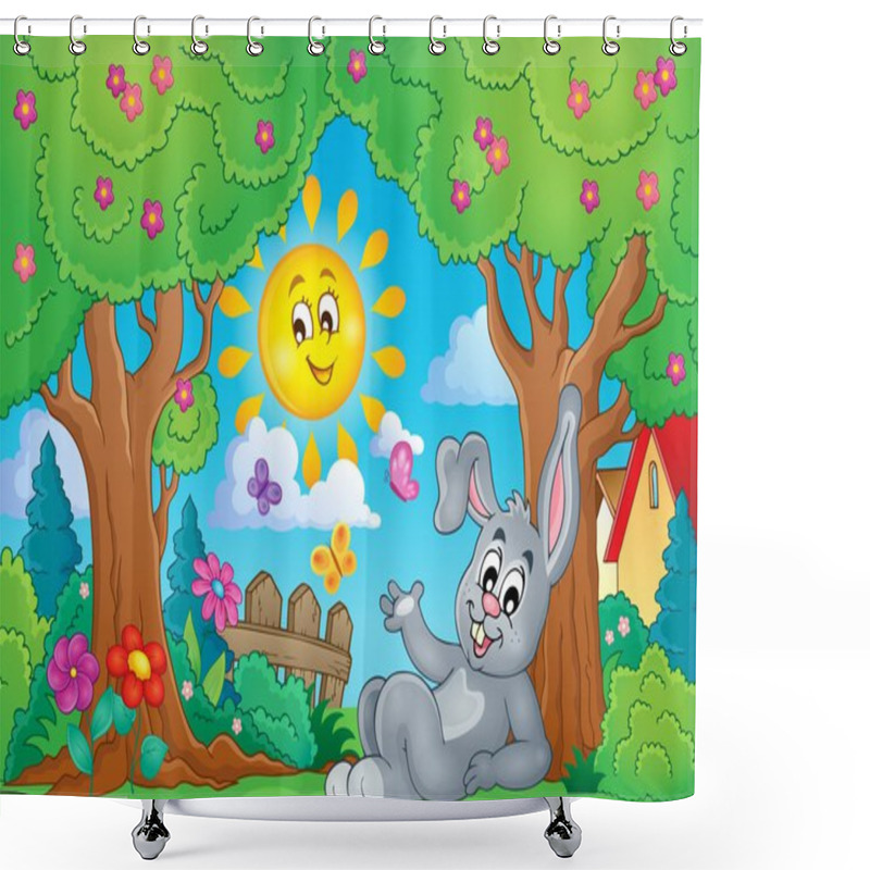 Personality  Spring Theme With Cute Bunny Shower Curtains