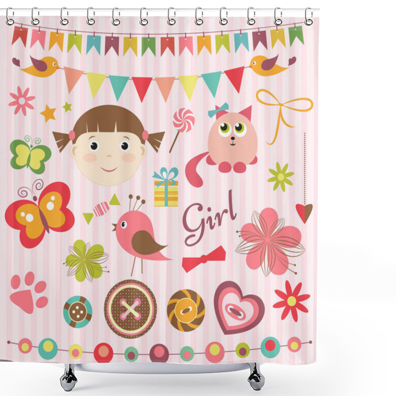 Personality  Scrapbook Baby Girl Set Shower Curtains