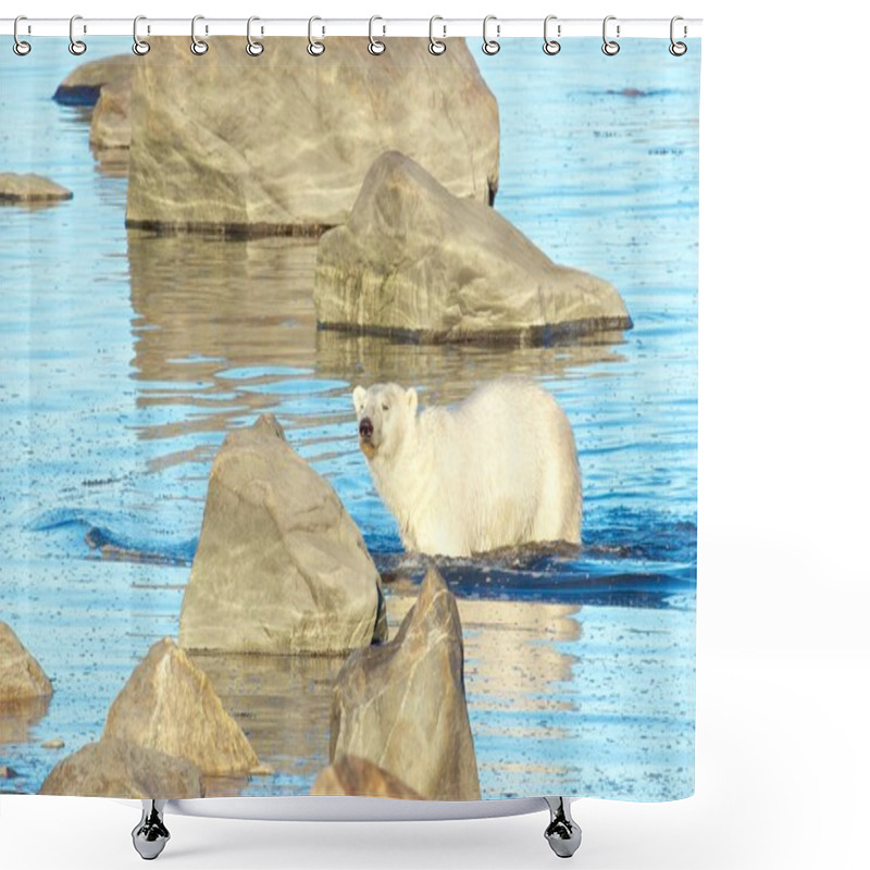 Personality  Polar Bear Wading In The Water Shower Curtains