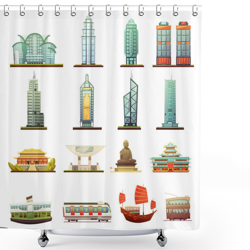 Personality  Hong Kong Landmarks Transportation Icons Set    Shower Curtains