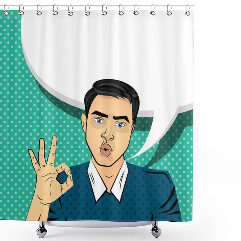 Personality  Attractive Brunette Man Gesture Hand Ok Shower Curtains