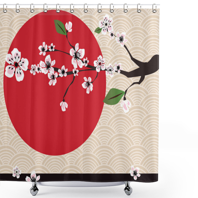 Personality  Traditional Japanese Background With Cherry Blossom, Vector Shower Curtains