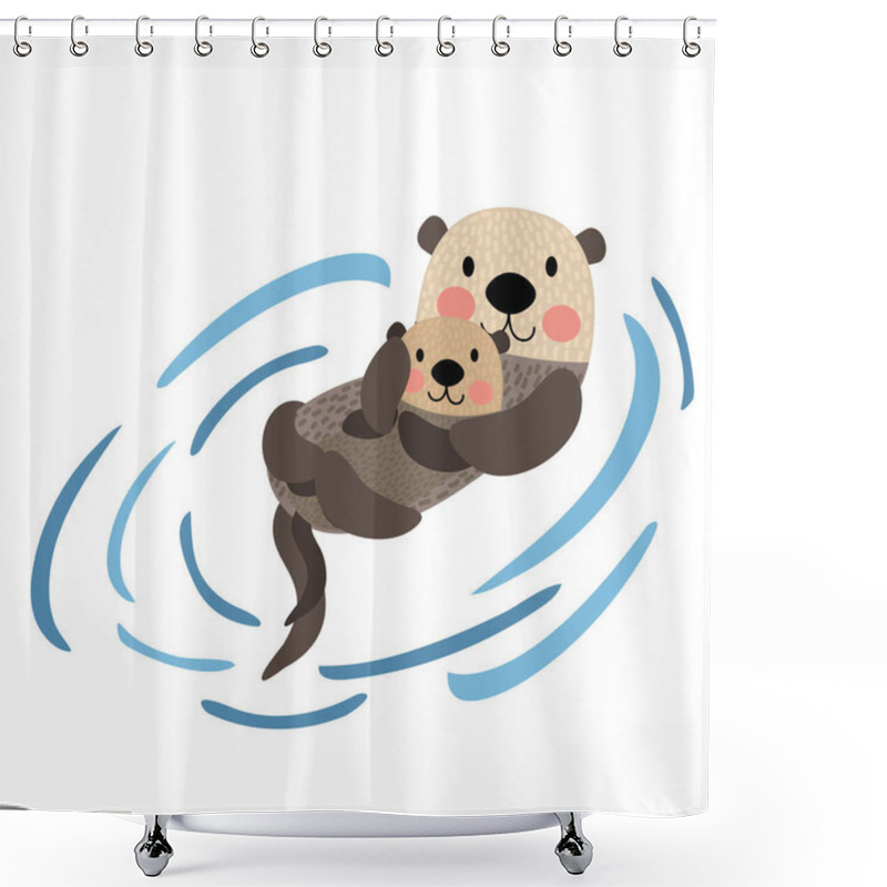 Personality  Otter Mother And Child Animal Cartoon Character Vector Illustration Shower Curtains