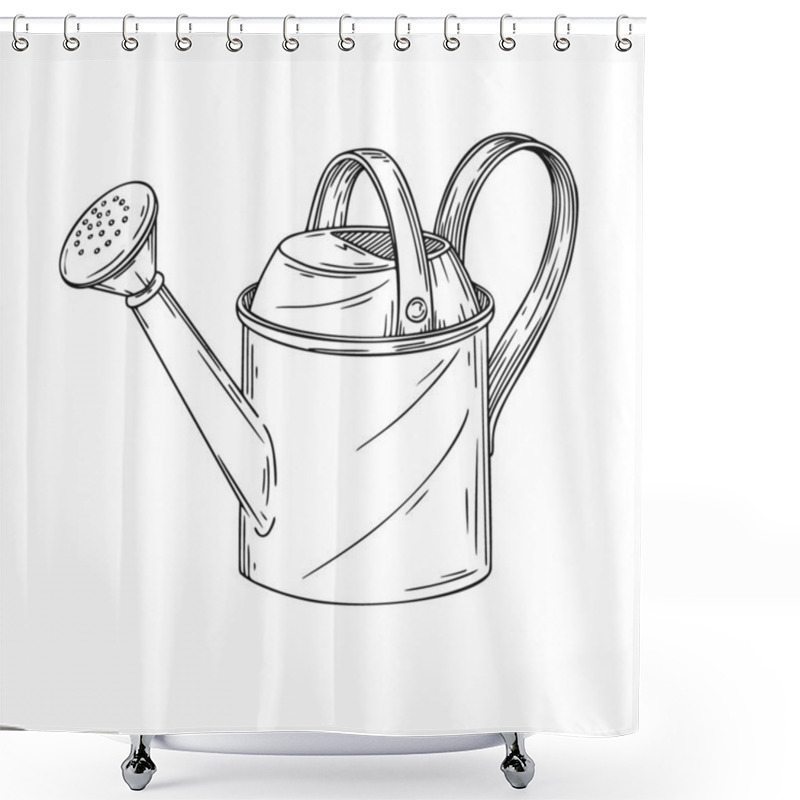 Personality  Sketch Watering Can For The Garden. Watering Can Isolated On A White Background. Vector Illustration Shower Curtains