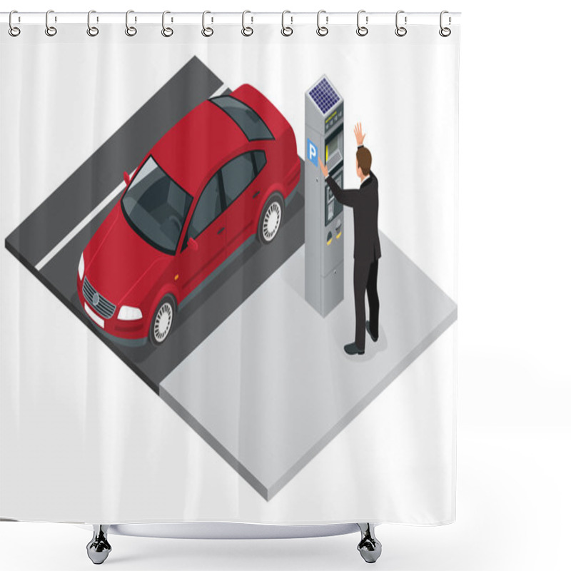 Personality  Isometric Parking Meter. Parking Meter Did Not Give Ticket. Parking Meter Error. Parking Meter Breaking. Flat 3d Isometric Vector Illustration Shower Curtains