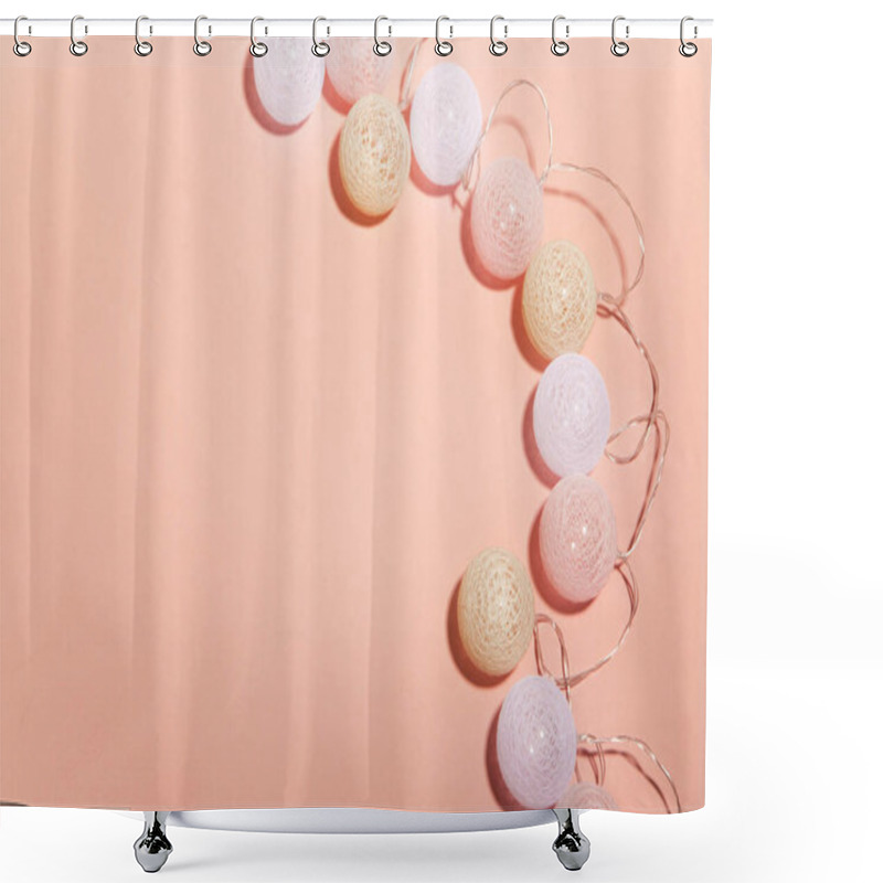 Personality  Christmas Or New Year Concept, Garland On A Pink Background. 2021 New Year Shower Curtains