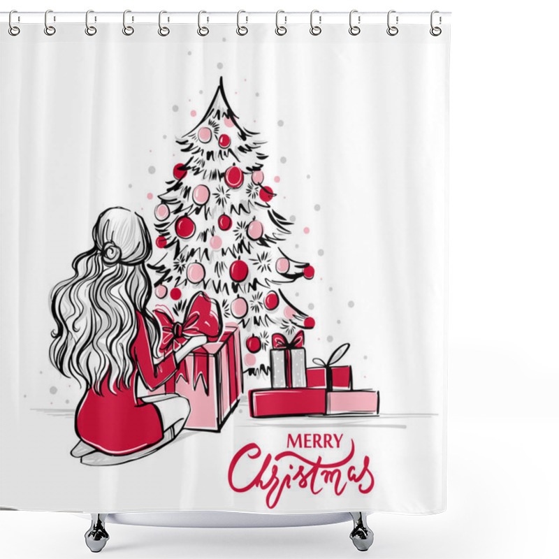 Personality  Merry Christmas And Happy New Year Vector Card. Xmas Illustration Shower Curtains