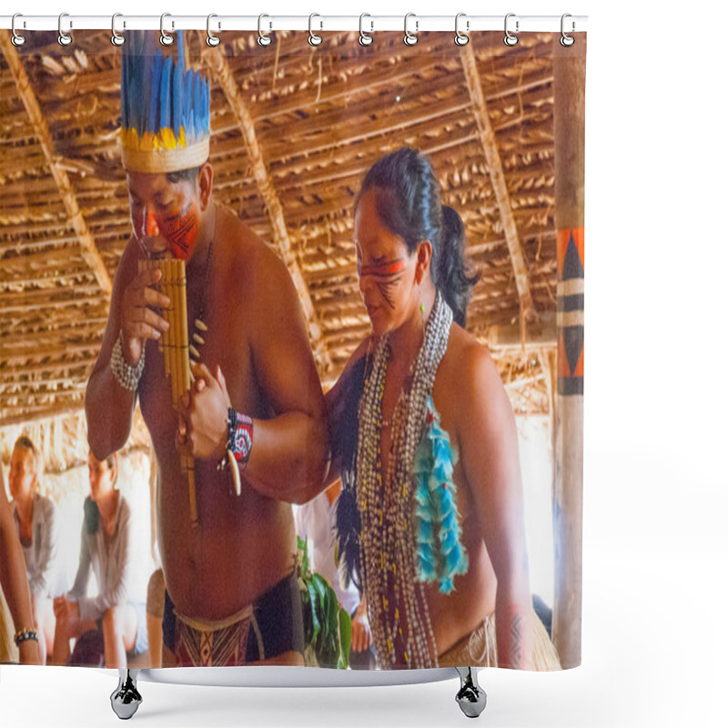 Personality  Tribes On The Amazon River In Brazil Dancing For Tourists. Amazon River, Amazonas, Brazil Shower Curtains