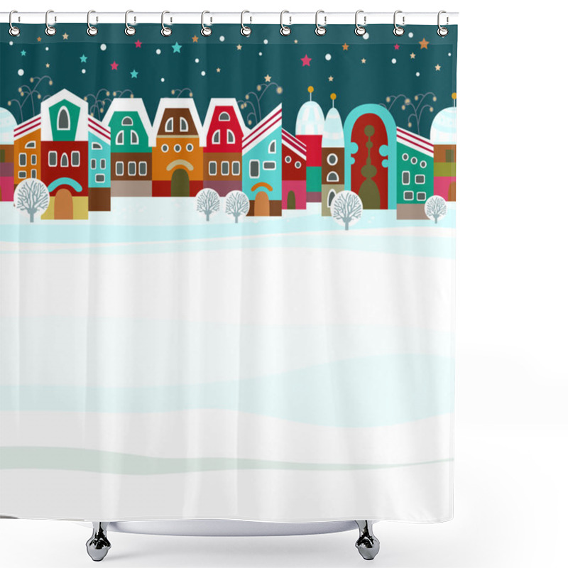 Personality  Christmas Card With Cute Little Town In Winter Shower Curtains