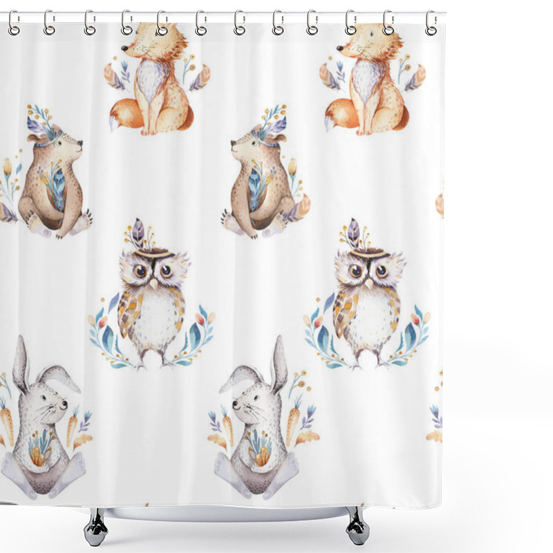 Personality  Baby Animals Nursery Isolated Seamless Pattern For Children Shower Curtains