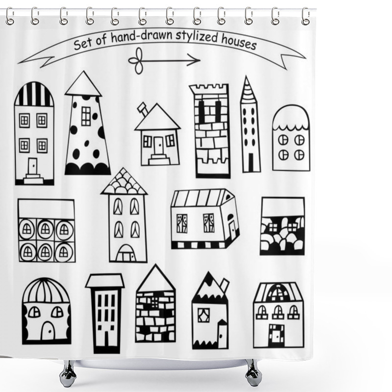 Personality  Set Of Hand Drawn Houses Shower Curtains