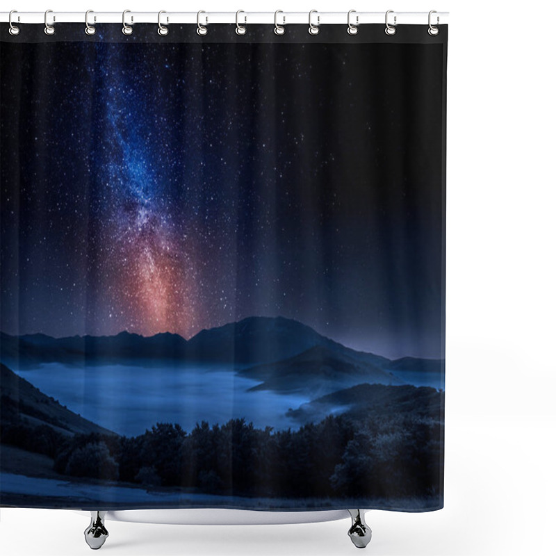 Personality  Milky Way And Foggy Valley In Castelluccio, Italy, Umbria Shower Curtains