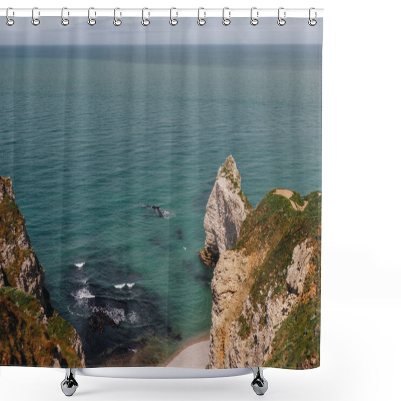 Personality  Calm View From Cliff On Beautiful Blue Sea, Etretat, Normandy, France Shower Curtains