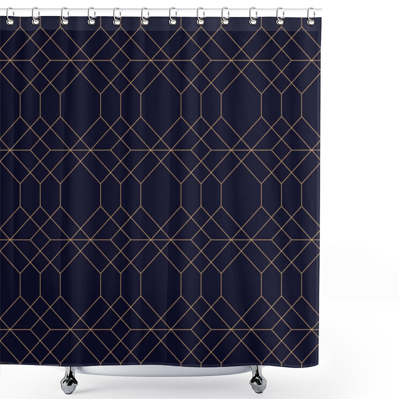 Personality  Creative Geometric Seamless Ornamental Background. Grid Repeatable Golden Pattern - Elegant Blue Design. Shower Curtains