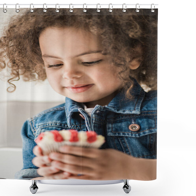 Personality  Girl With American Flag Muffin Shower Curtains