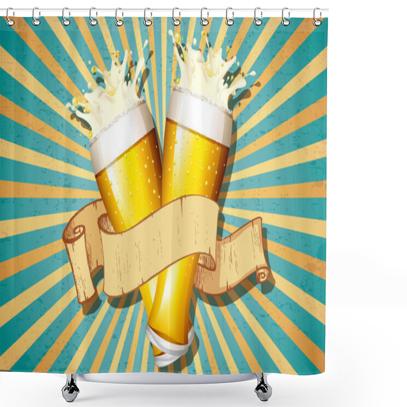 Personality  Beer Glass In Retro Background Shower Curtains