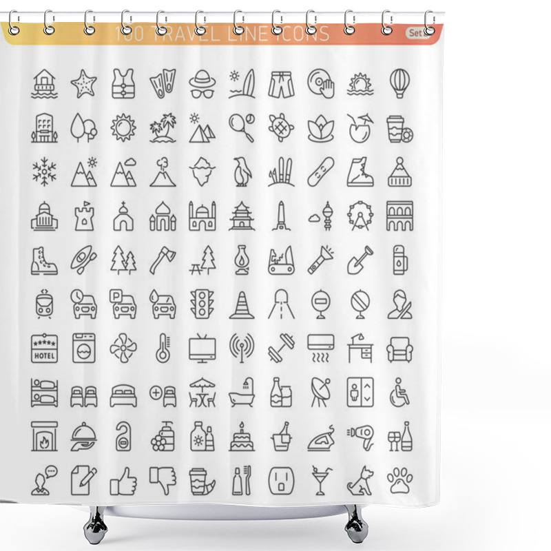 Personality  Travel Line Icons For Web And Mobile. Shower Curtains