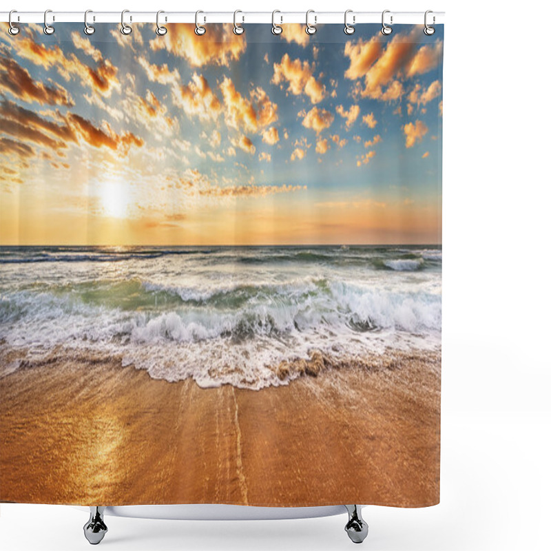 Personality  Brilliant Ocean Beach Sunrise. Shower Curtains