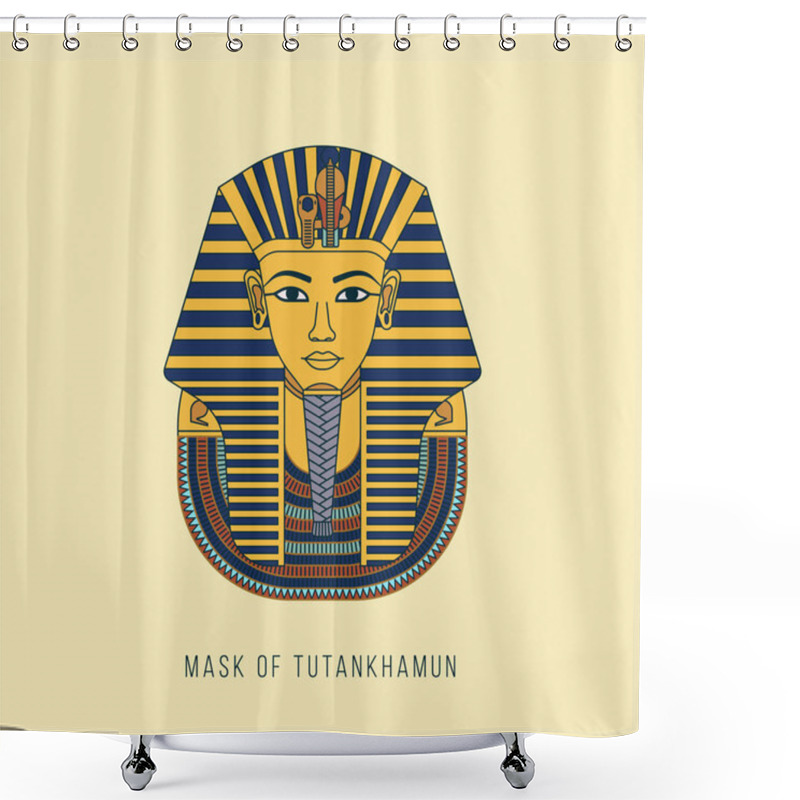 Personality  Colorful Vector Burial Mask Illustration Egyptian Golden Pharaohs Mask Icon Flat Isolated On Background. Shower Curtains