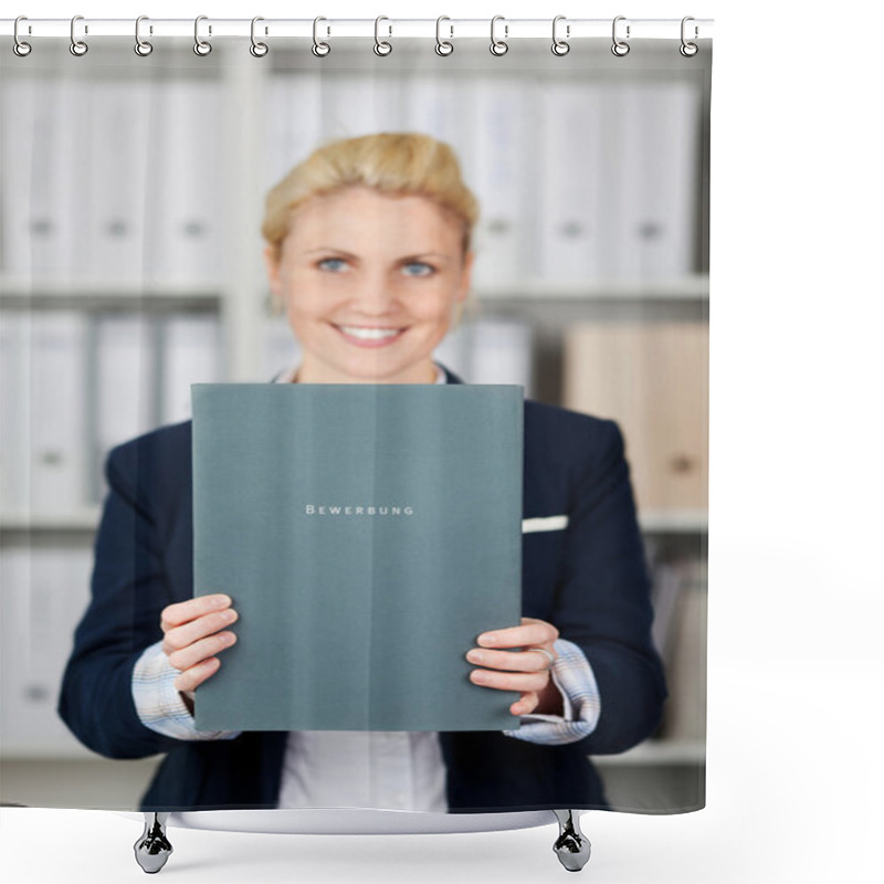 Personality  Confident Businesswoman Holding Application File Shower Curtains